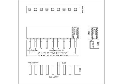 2.0 mm Female Header Single Row Angle SMT Type H4.3  FHDM01-XXSXXX