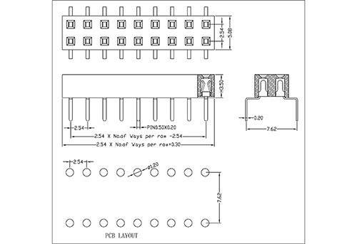 2.54 mm Female Header Dual Row Bottom Entry Type H3.5  FHEU03-XXDXXX